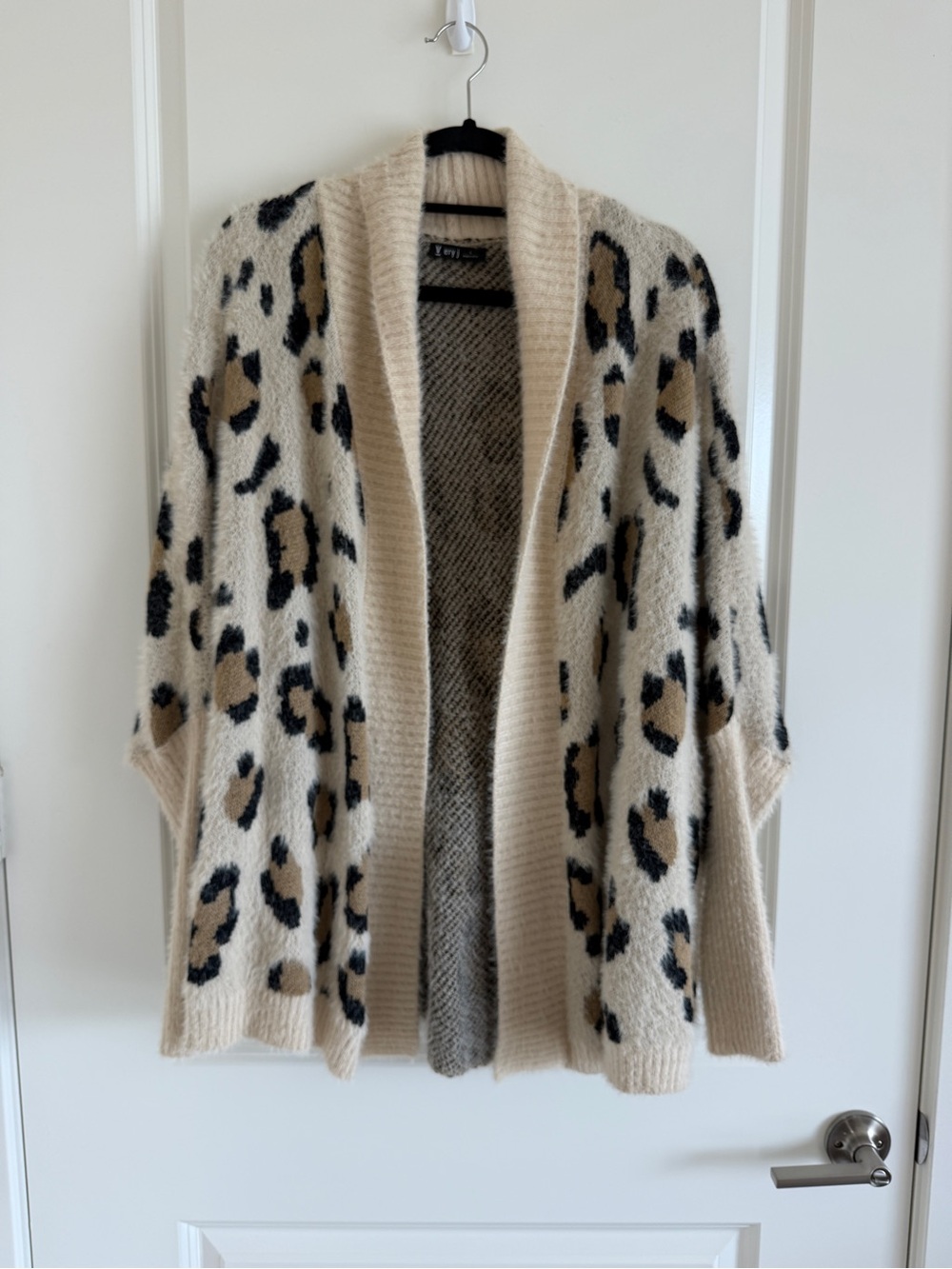 Vici Cream Leopard Print Open Cardigan with Tan & Black Spots